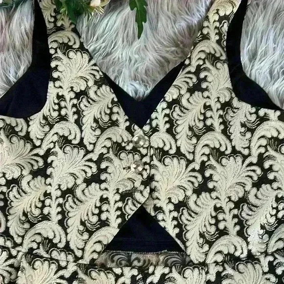 Jealous Tomato High End Boutique Black&Tan Brocade Fit & Flare Metalic Dress, M - Picture 9 of 11